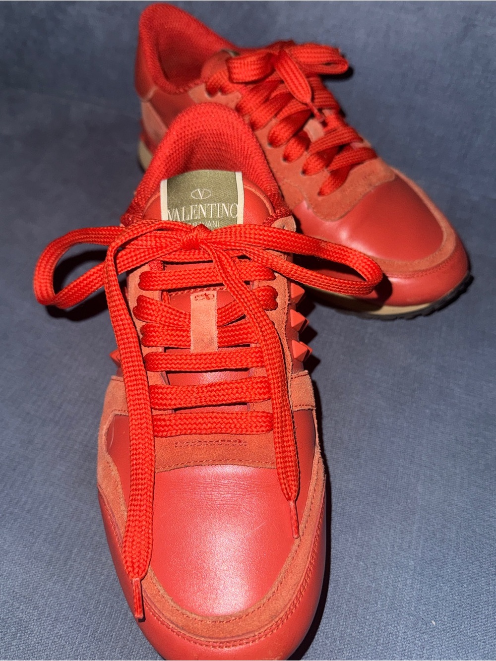 Valentino Red and Tan Leather & Suede Low-Top Sneakers
